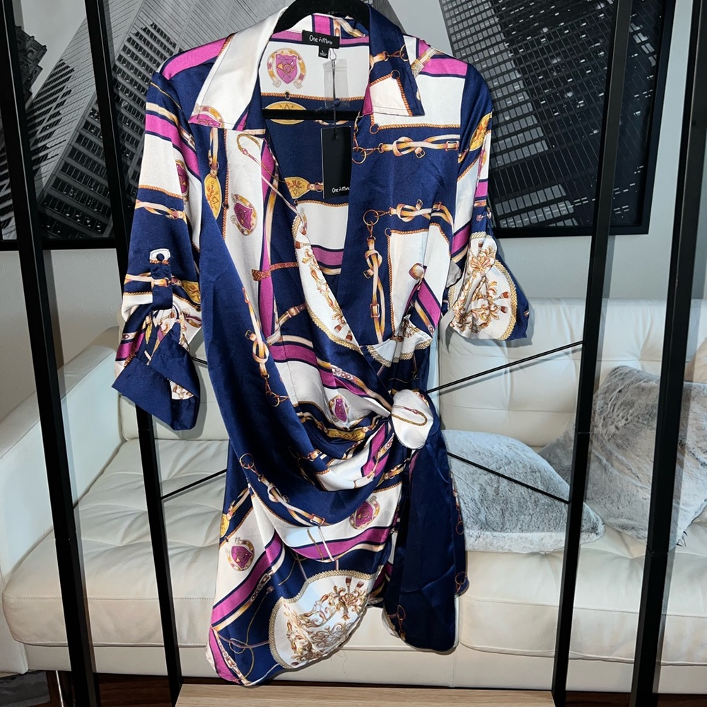 Satin Faux Wrap Front Dress